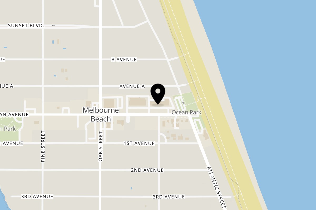 Map showing the location of Oceanside Pizza Melbourne Beach on 300 Ocean Ave Suite 6 in Melbourne Beach
